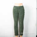 Venta al por mayor Ladies personalizadas rectas verdes jeans